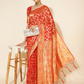 Chanderi Silk Woven Geometric Saree in Classic Red (Precision Looms) -003