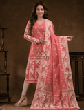 Rose Pink Cotton Silk Jamdani 2-Piece Set Kurti & Dupatta (UNSTITCHED) - 381