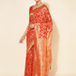 Chanderi Silk Woven Geometric Saree in Classic Red (Precision Looms) -003