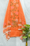 Cotton Jamdani 2 Piece Set Kurti & Dupatta with  Neon Orange - Jamdani Kurti - 150