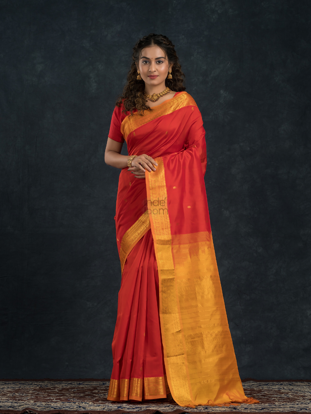 Korvai Saree Classic Red and Yellow border with small zari buttas -163