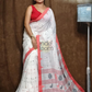 Handloom Linen Checks Saree with Pure White and Red Border-011