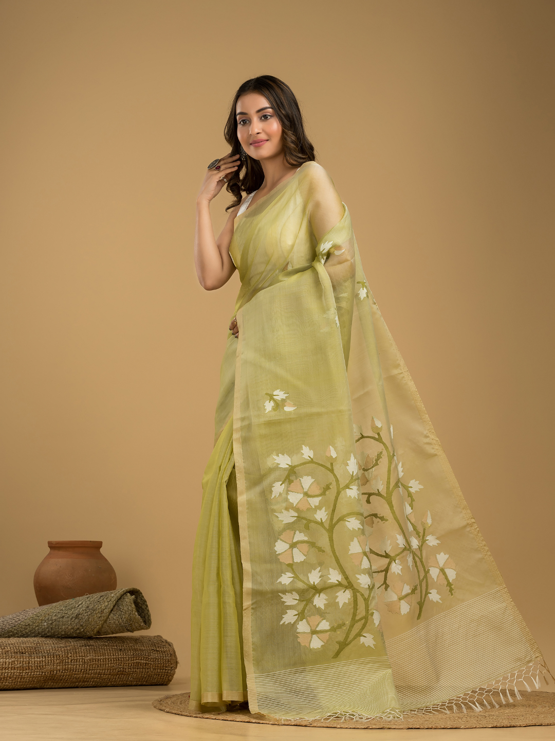 Jamdani Saree With Light Green - 011