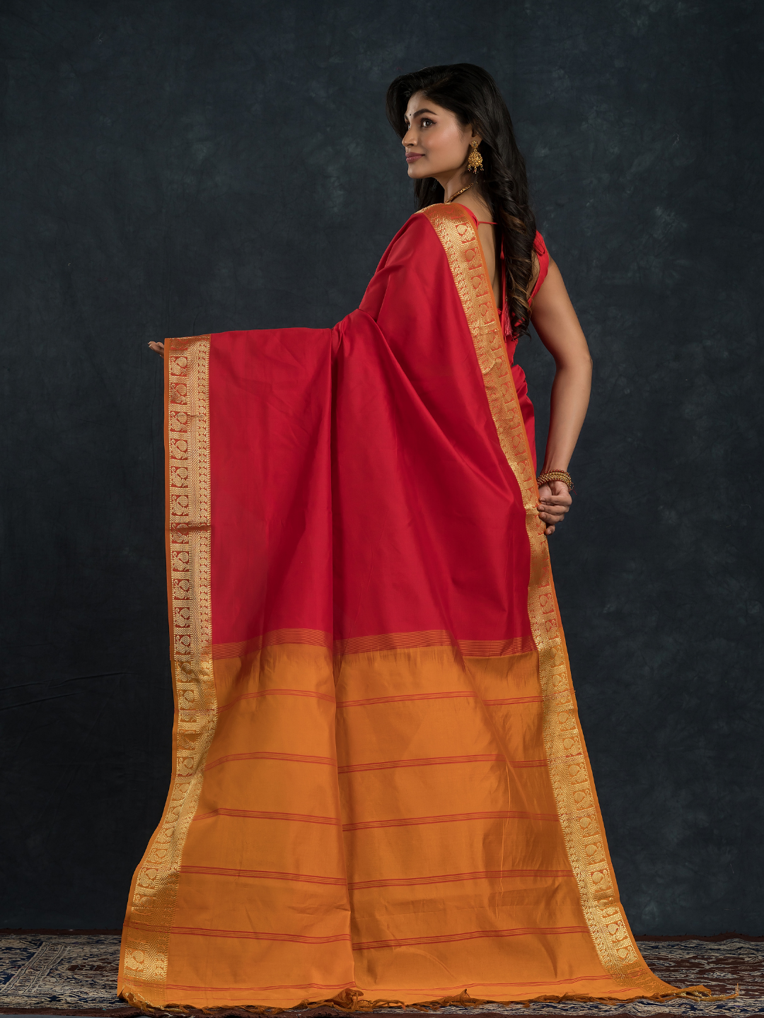 Passion Red Golden Pecock Korvai Saree - 144