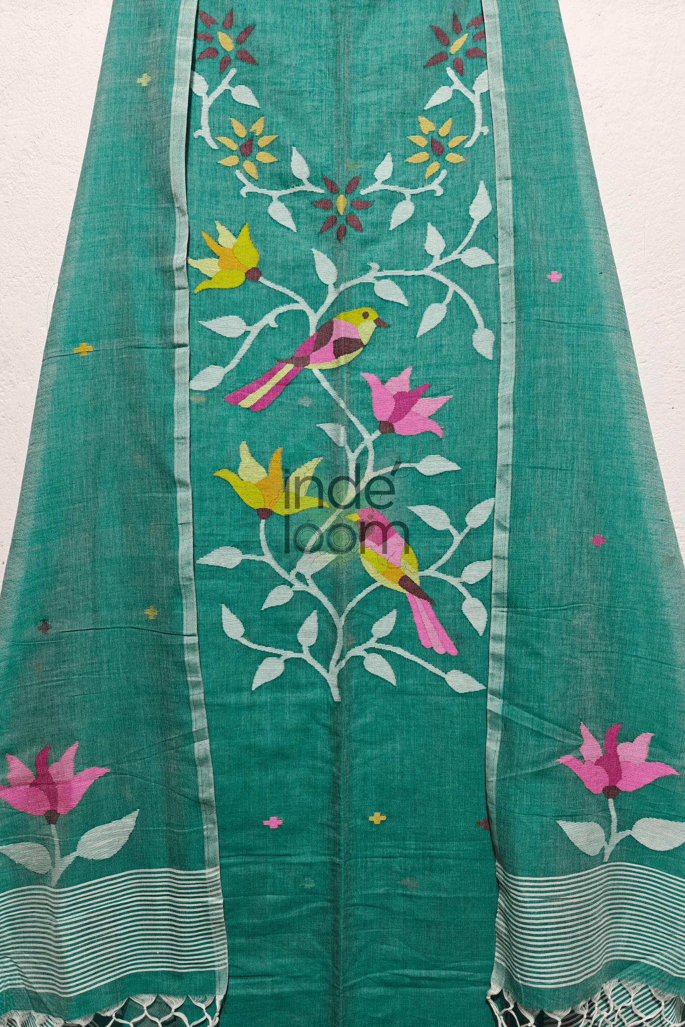 Cotton Jamdani 2 Piece Set Kurti & Dupatta with Multicolor Flower Designs-320