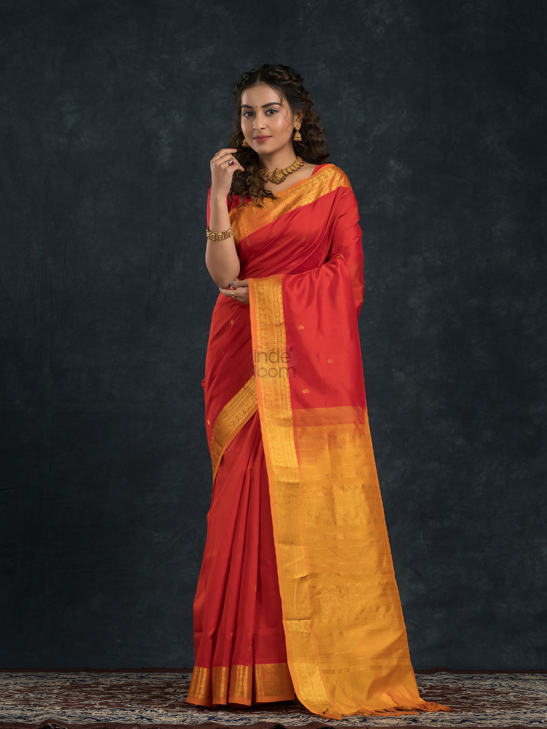 Korvai Saree Classic Red and Yellow border with small zari buttas -163