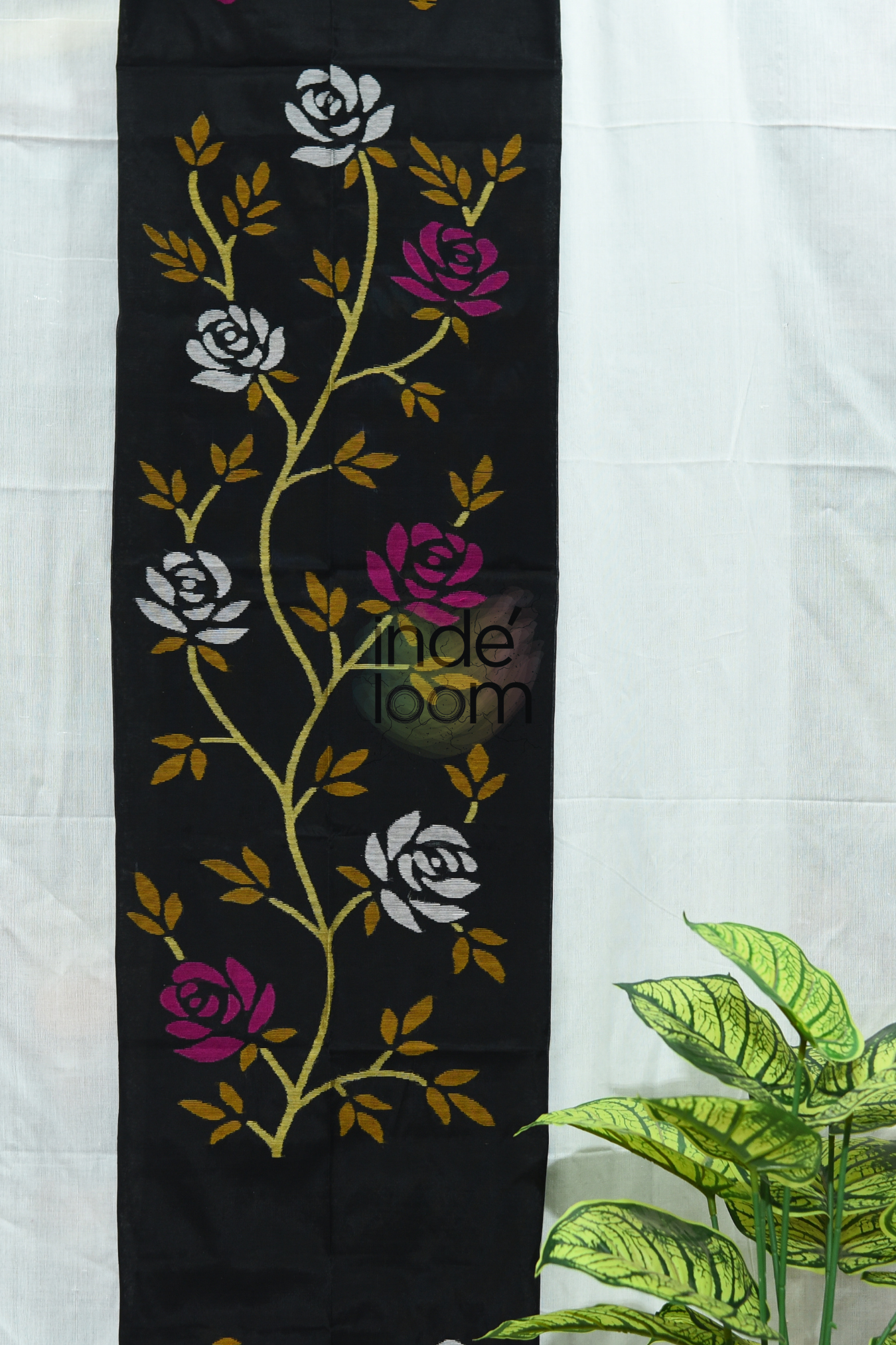 Cotton Jamdani 2 Piece Set Kurti & Dupatta with Rich Black -151