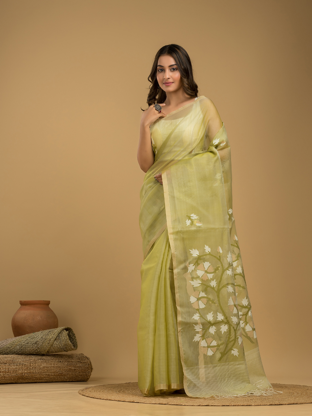 Jamdani Saree With Light Green - 011