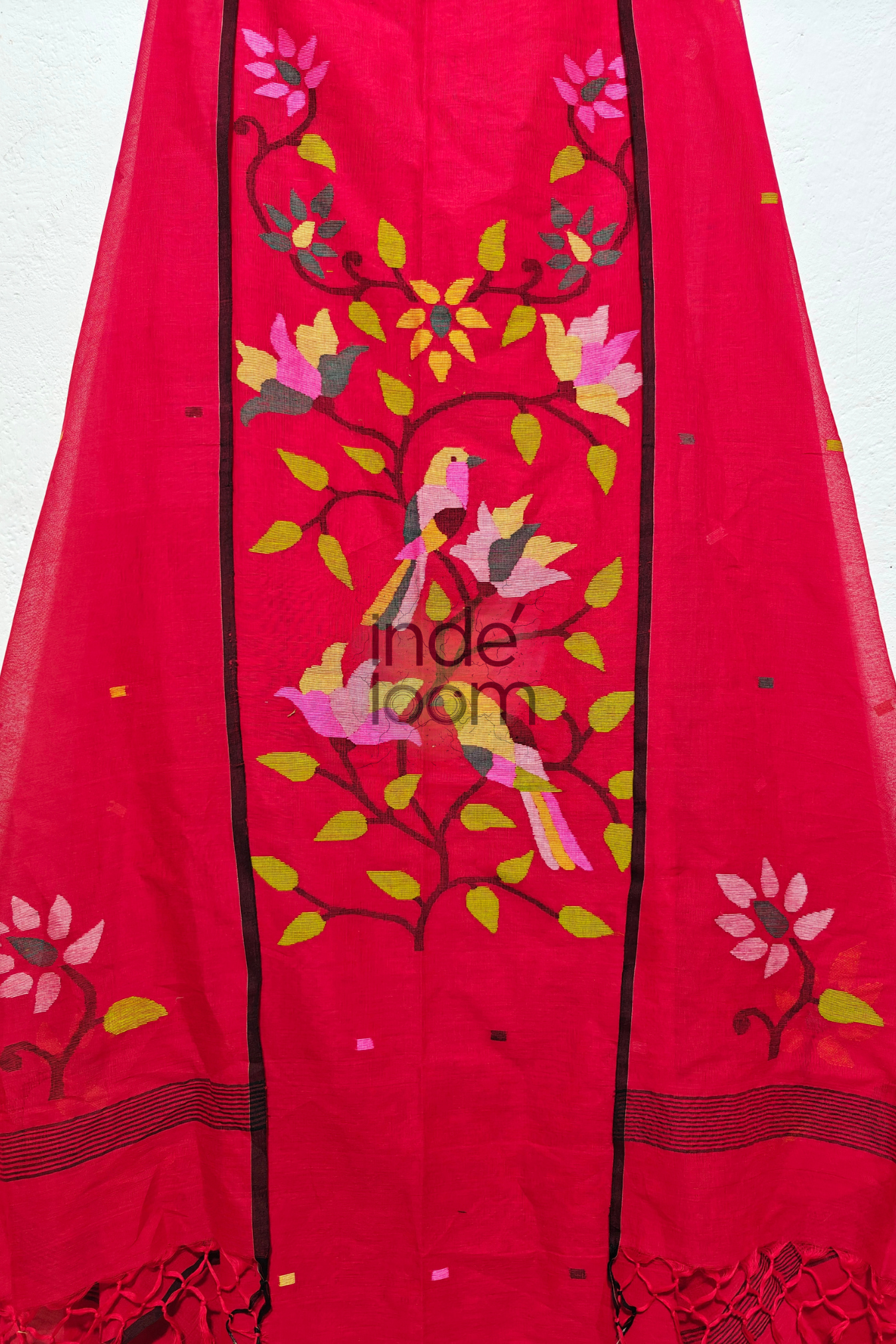 Cotton Jamdani 2 Piece Set Kurti & Dupatta with Red-322