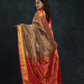 Korvai Saree Mayil-Chakram with Zari Checks Grey and Red Border - 151