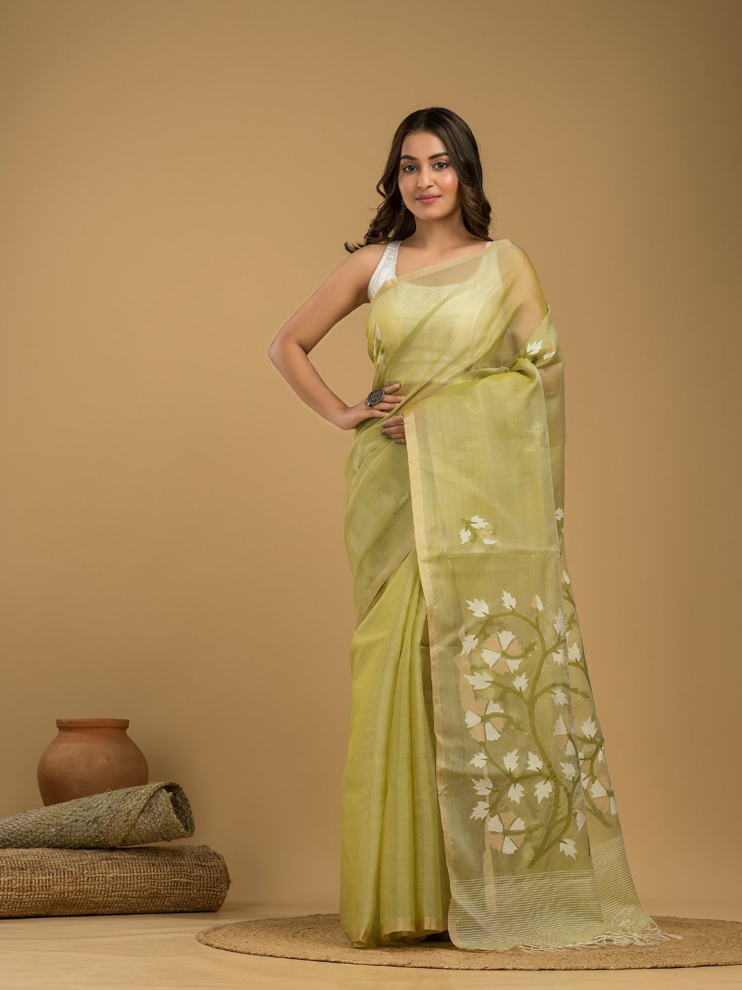 Jamdani Saree With Light Green - 011