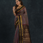 Pure handloom Korvai Saree Pink and Green Checks and Black Border - 132