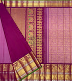 Purple Silk with Purple Pallu and Golden Border and Silver Stripes Gadwal Silk Saree.-023