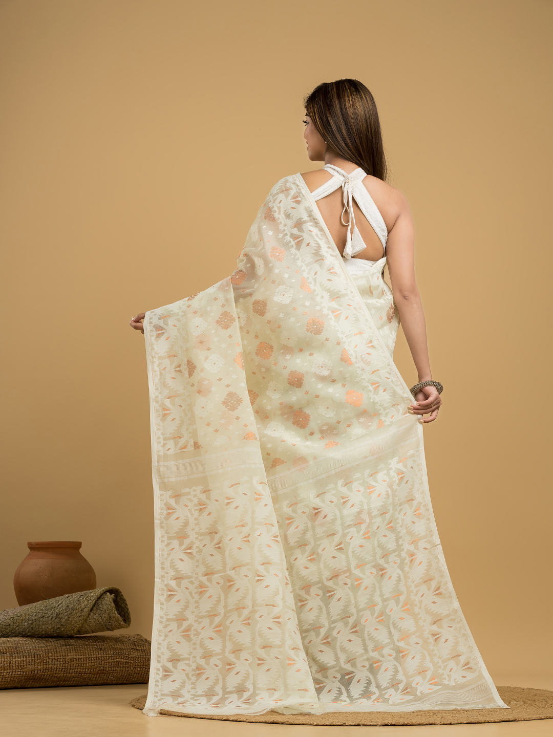 Lace White Cotton Silk Jamdani Saree - 031