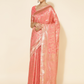 Chanderi Silk Floral Saree in Coral Pink (Precision Looms) -008