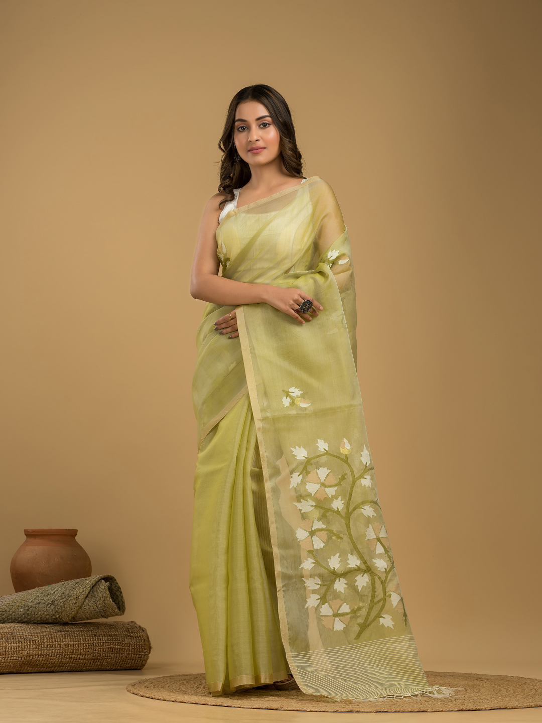 Jamdani Saree With Light Green - 011