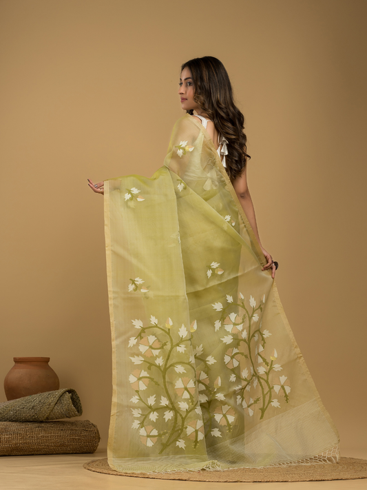 Jamdani Saree With Light Green - 011