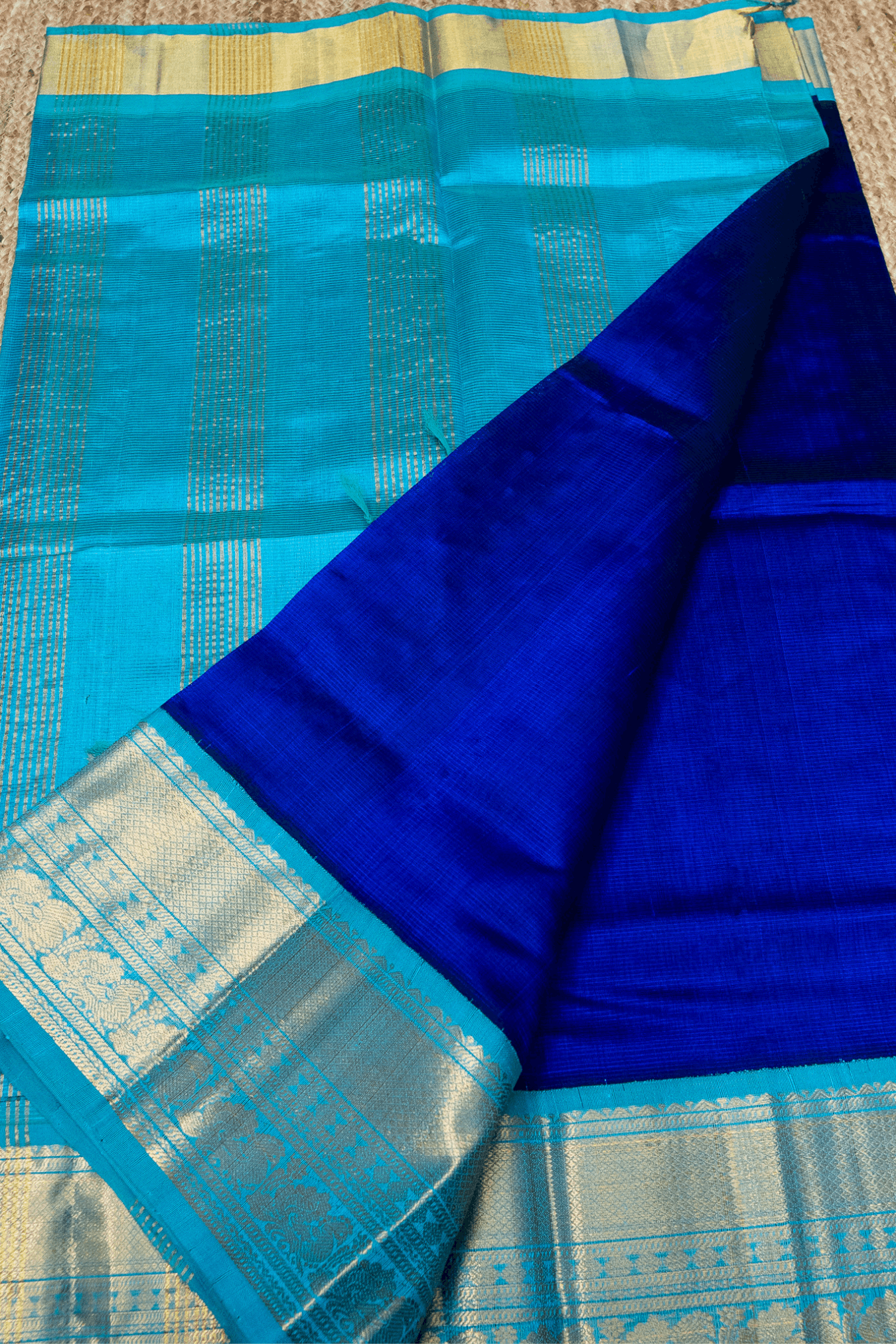 Blue with Sky Blue Border Korvai Saree- 020