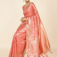 Chanderi Silk Floral Saree in Coral Pink (Precision Looms) -008