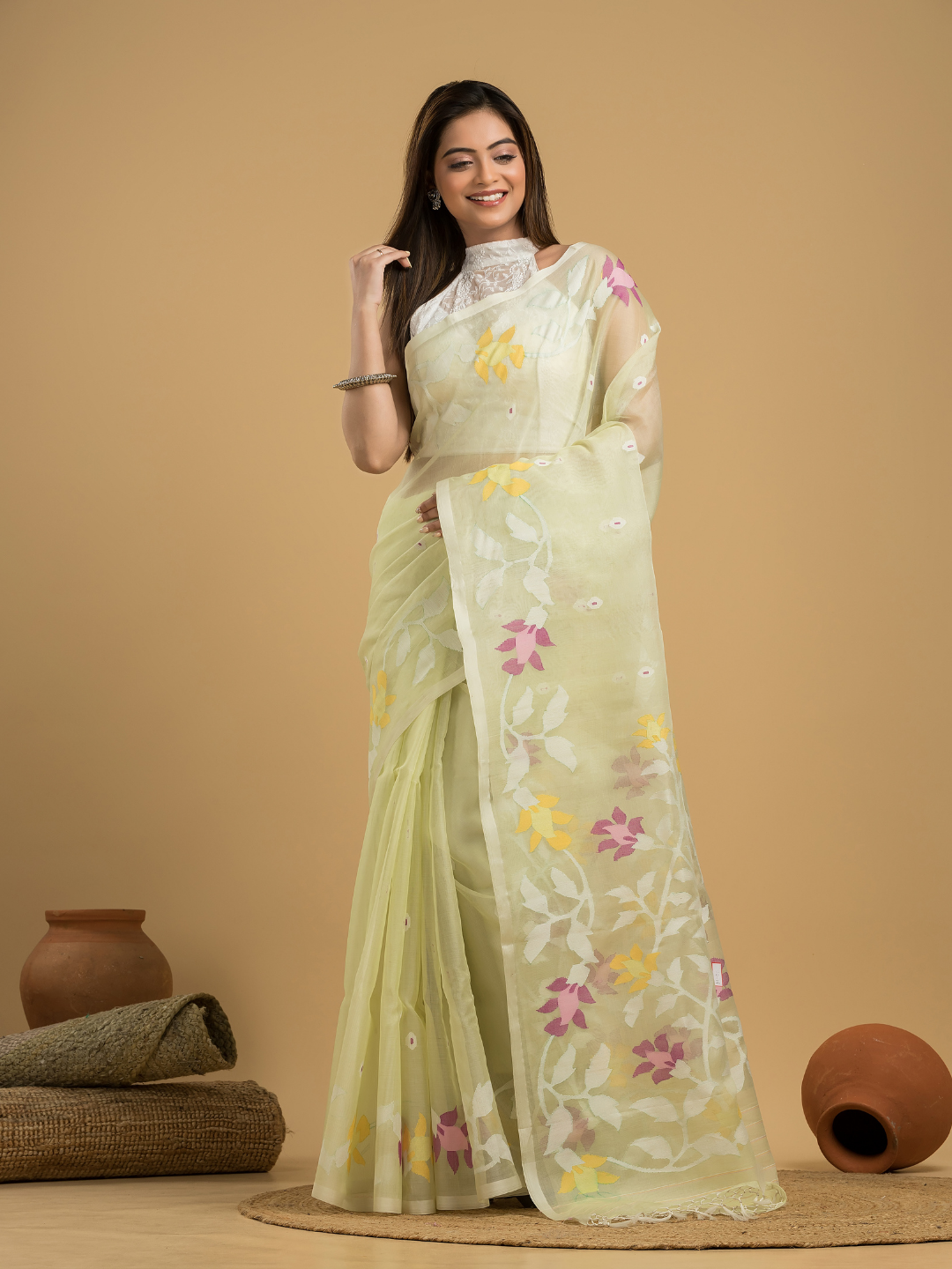 Light Green Jamdani Saree - 043