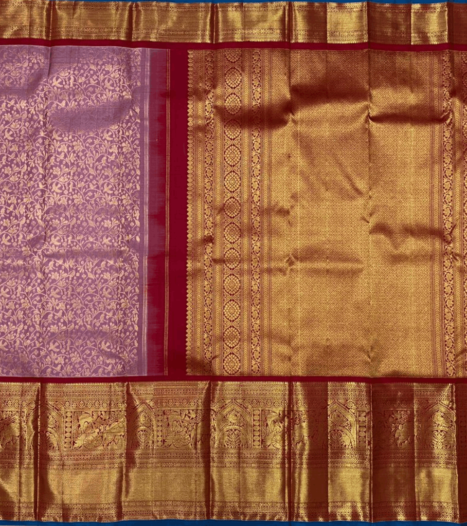 Baby Purple with Red  Border and Golden Pallu Kanjivaram Silk Saree-006