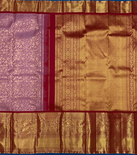 Baby Purple with Red  Border and Golden Pallu Kanjivaram Silk Saree-006