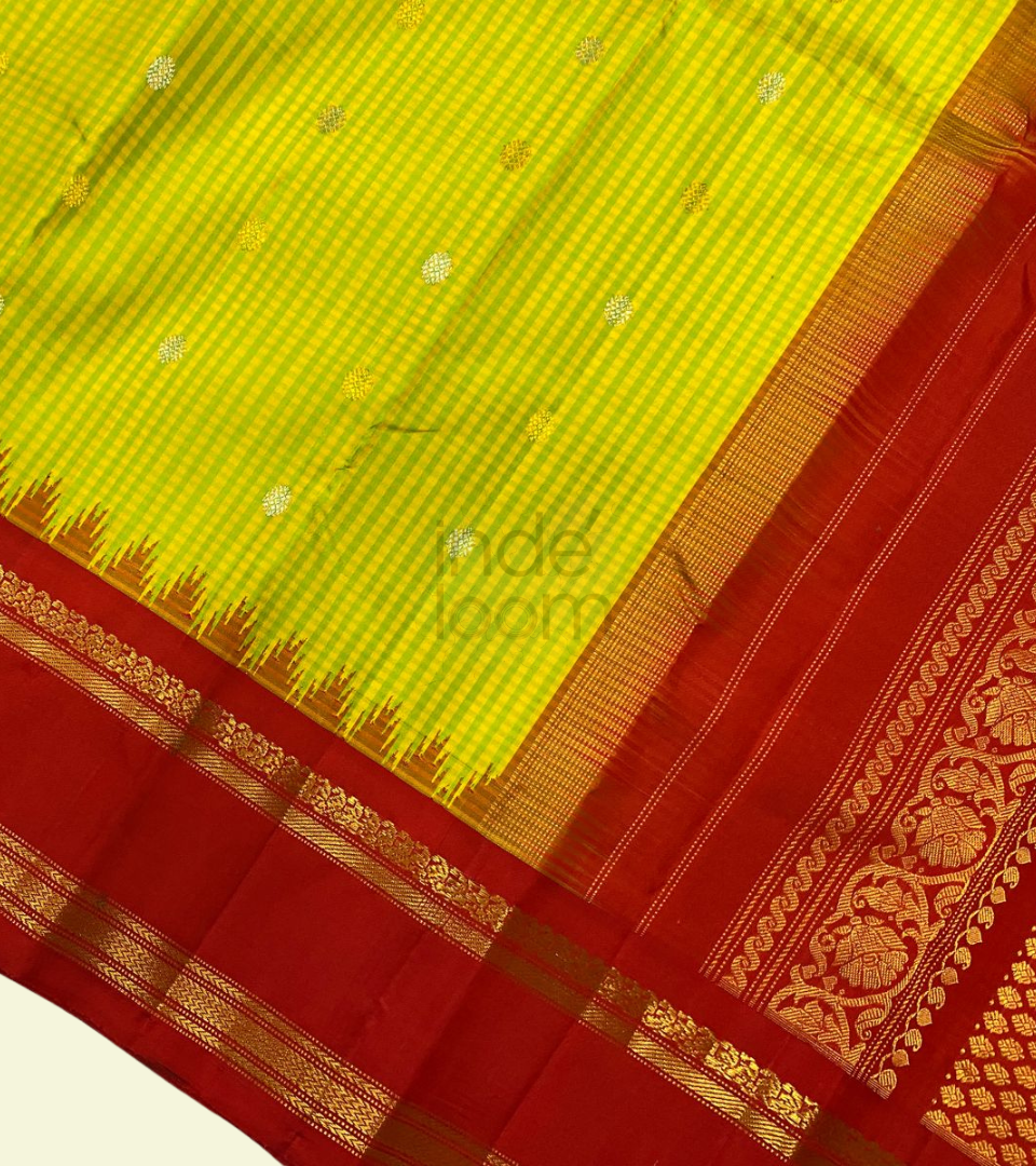 Pure Yellow  with Red and Golden Designed Pallu with Red Golden Zari Gadwal Silk Saree-008