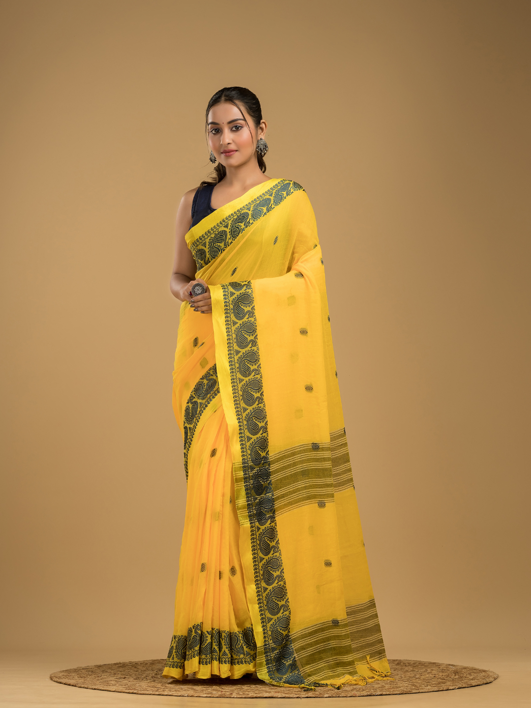 Bright Yellow Jamdani Saree - 035