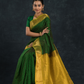 Pure Handloom Korvai Silk Cotton Kattam Saree in Leaf Green with Gold Border - 142