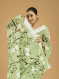 Kota Doria Handpainted  Saree With Mint Green - 001