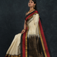 Korvai Saree with Temple border Pearl White and Red Black Border - 124