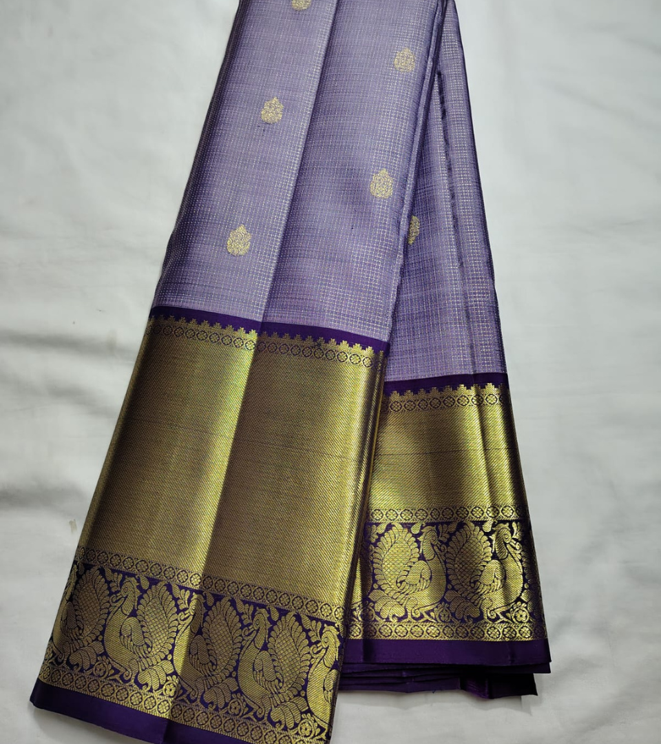 Lavender Purple with Black Golden Border Gadwal Silk Saree-089