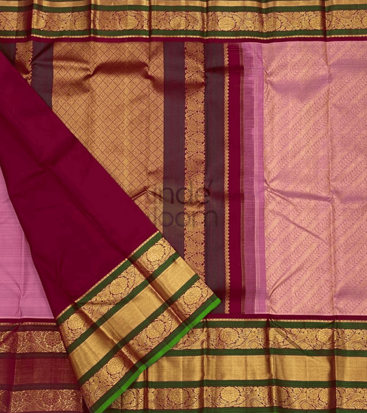 baby pink design- rum red golden pallu gadwal saree- 062