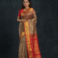 Korvai Saree Mayil-Chakram with Zari Checks Grey and Red Border - 151