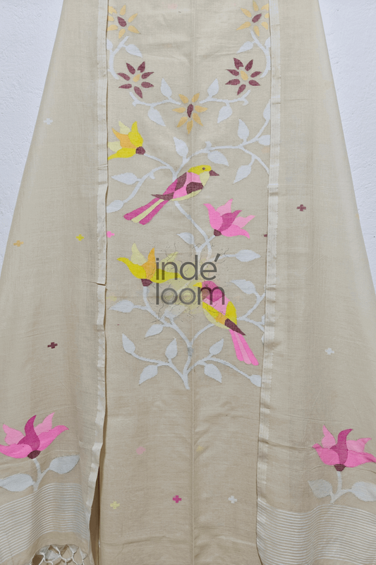 Cotton Jamdani 2 Piece Set Kurti & Dupatta with Floral White-315