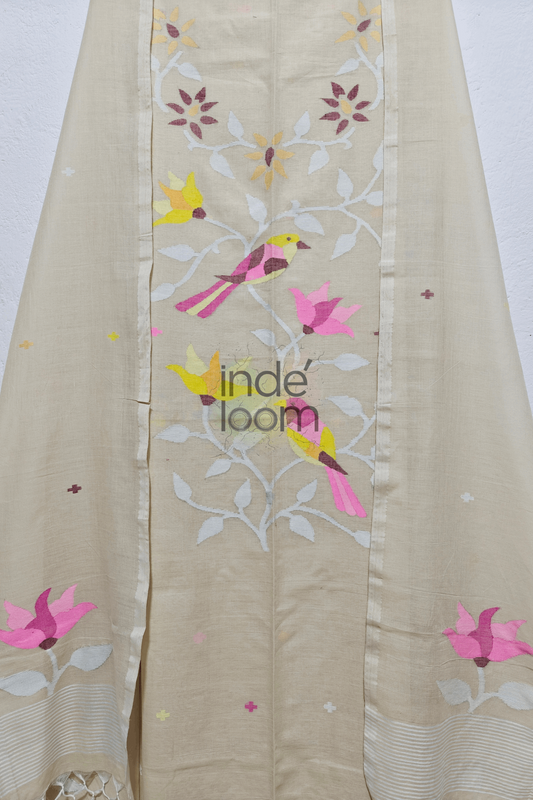 Cotton Jamdani 2 Piece Set Kurti & Dupatta with Floral White-315