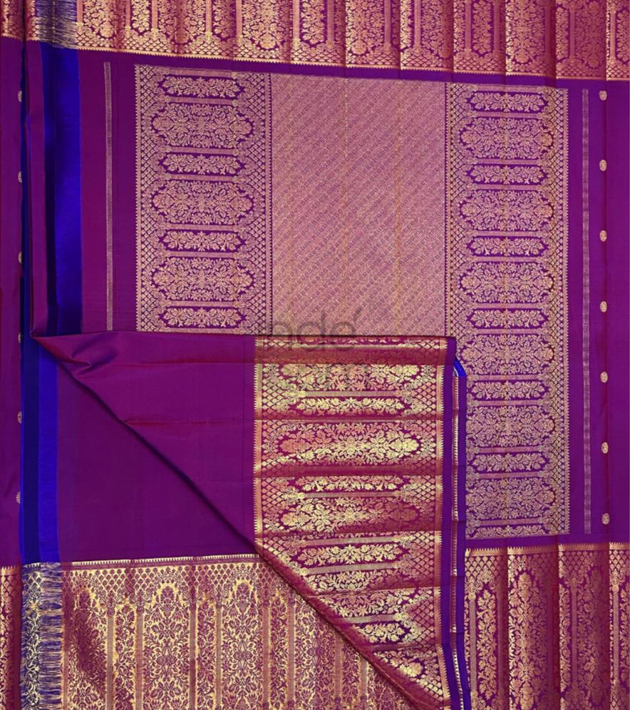 Purple Saree and Navy Blue Silk Pallu and Purple Silk Border Kanjivaram Saree-024