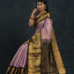 Pure handloom Korvai Silk Cotton Saree in muted Lavender blush and Black with Golden stripes - 035