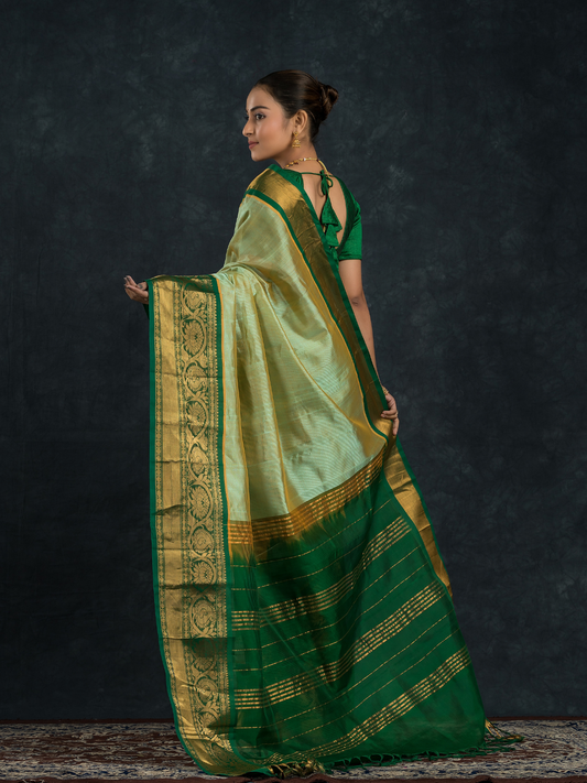 Korvai Saree With Jade Green and Golden Border - 074