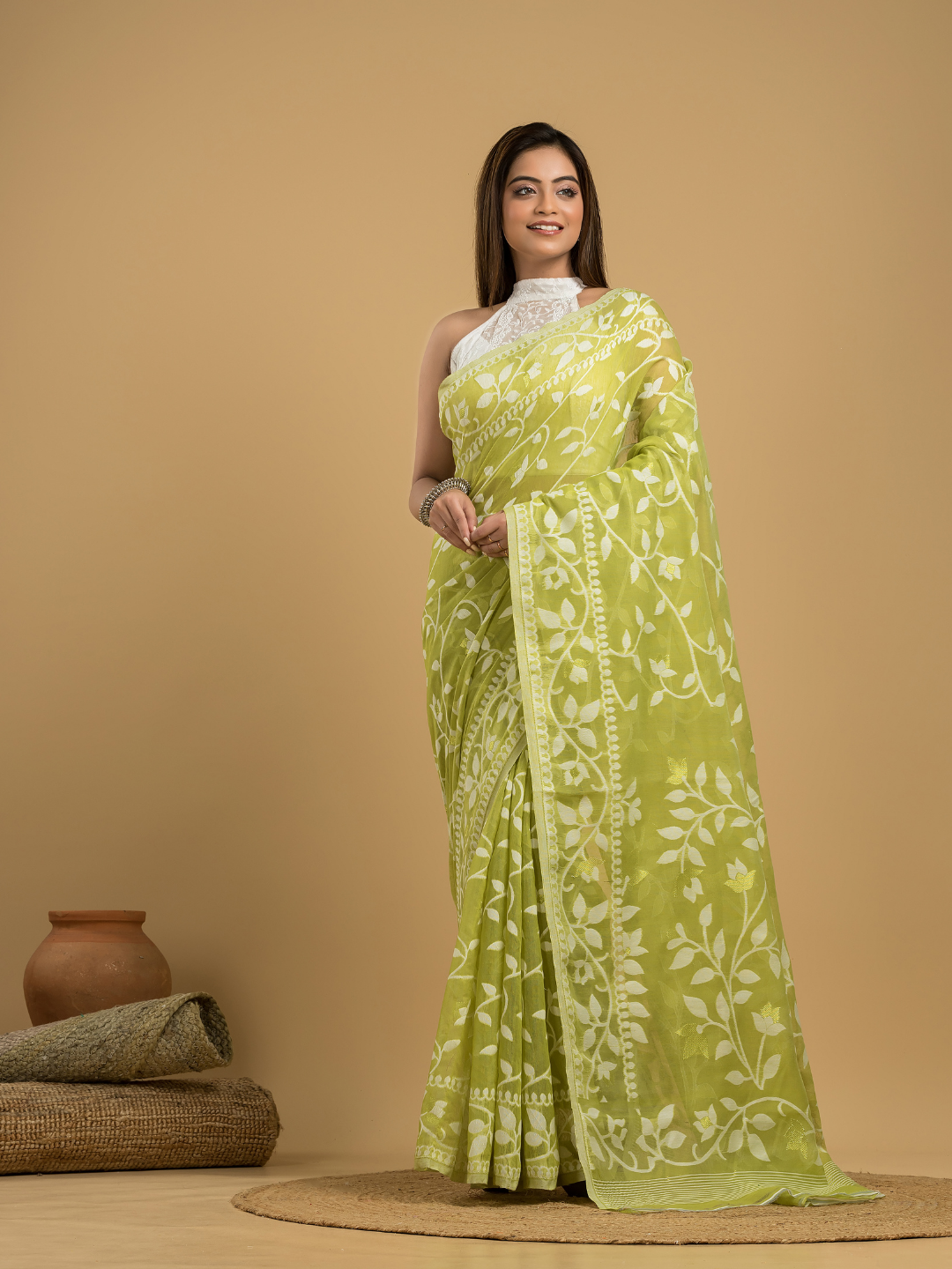 Light Green Cotton Silk Jamdani Saree - 032