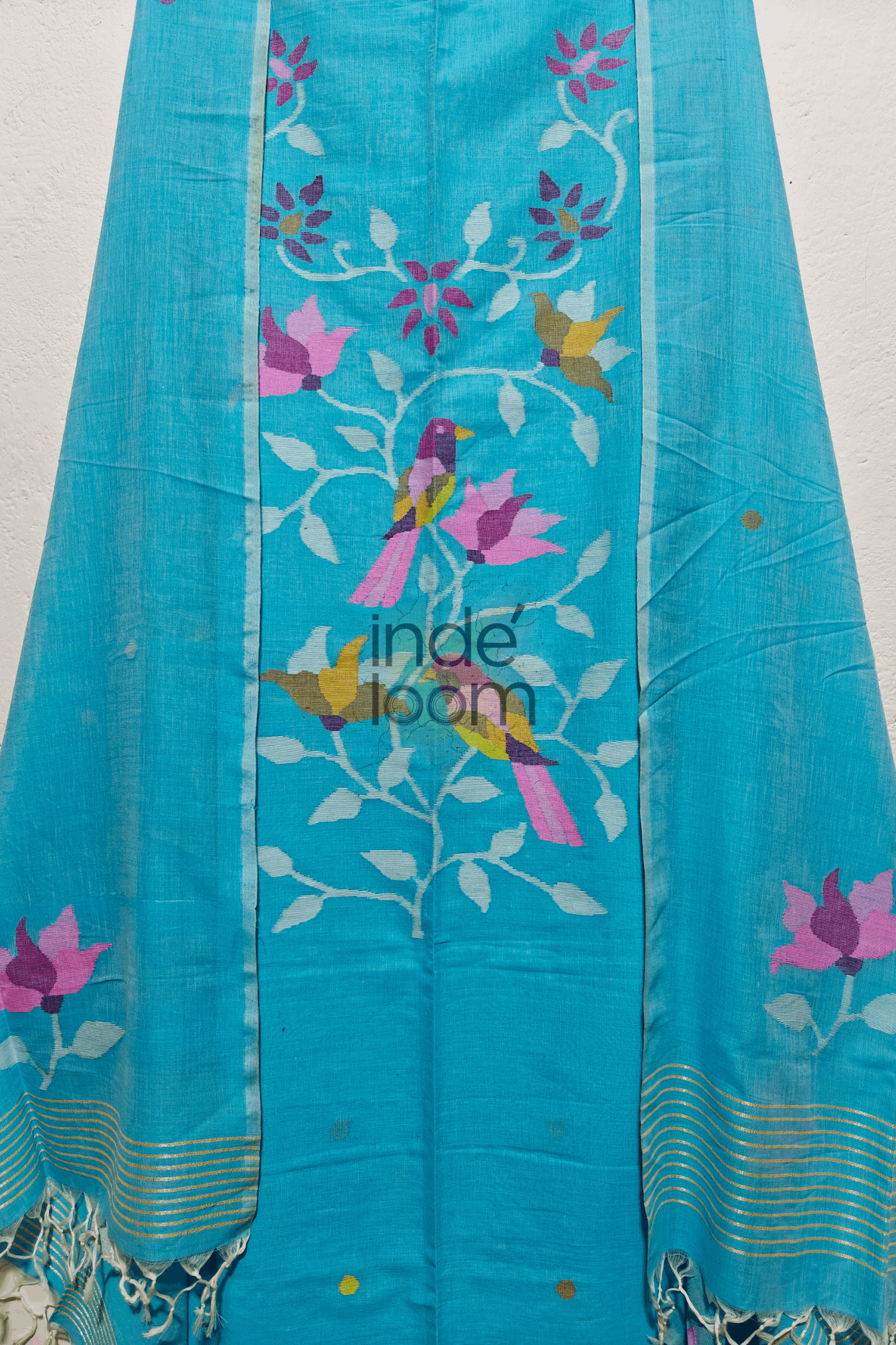 Cotton Jamdani 2 Piece Set Kurti & Dupatta with  Ocean Blue-316