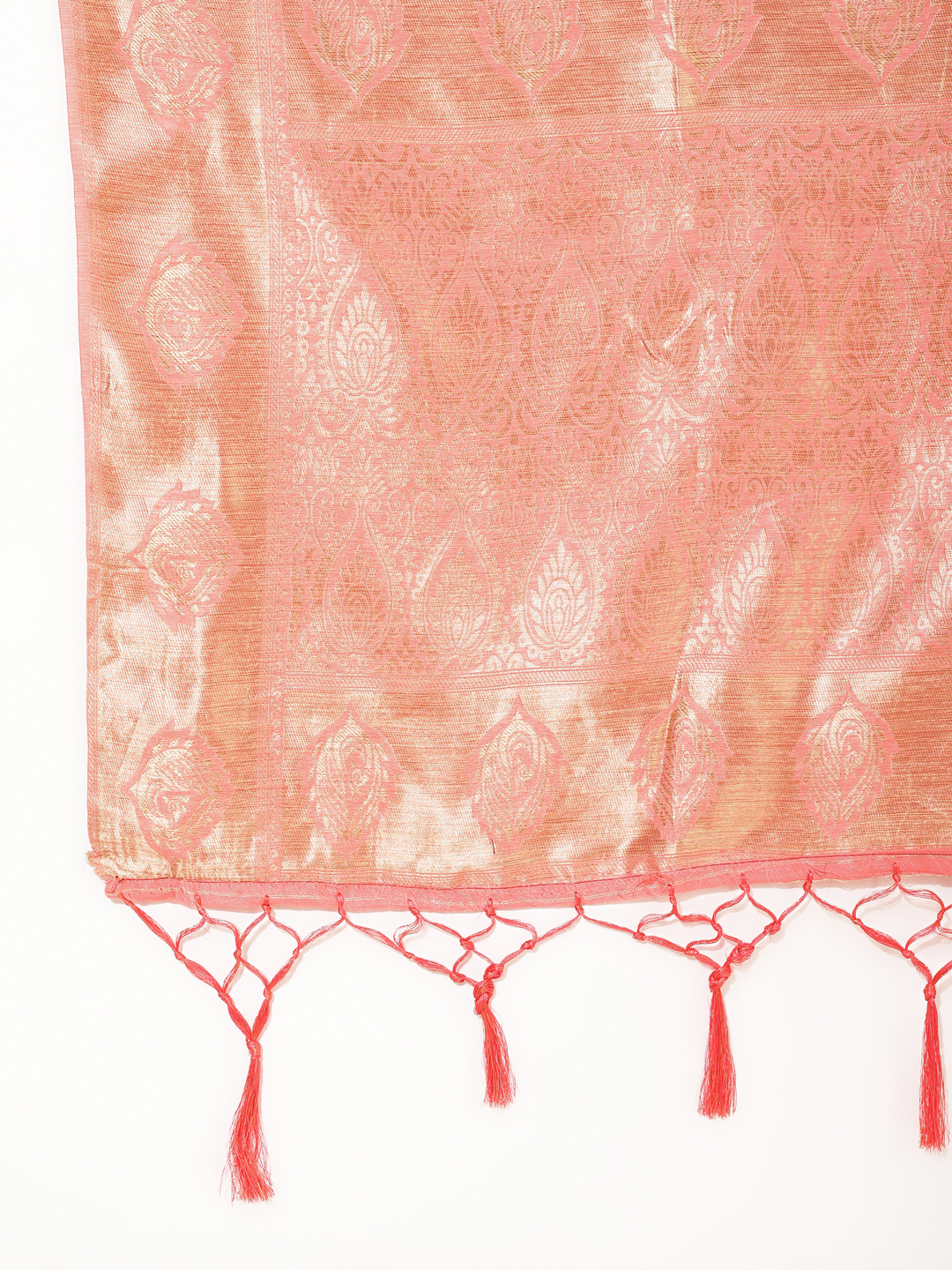 Chanderi Silk Floral Saree in Coral Pink (Precision Looms) -008