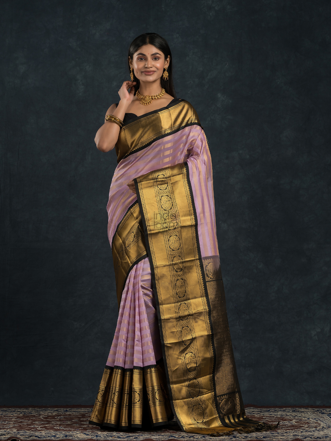 Korvai Saree in Light Blue With Black Golden Pallu - 035