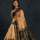 Pure handloom Korvai Saree in Beige and Coal Black Pallu - 013