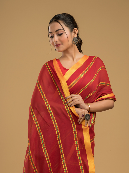 Cherry Red Santipuri cotton s Saree - 012