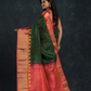 Pure handloom Korvai Saree Lakshadeepam Dark Green With Golden Red Border - 016