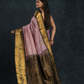 Pure handloom Korvai Silk Cotton Saree in muted Lavender blush and Black with Golden stripes - 035