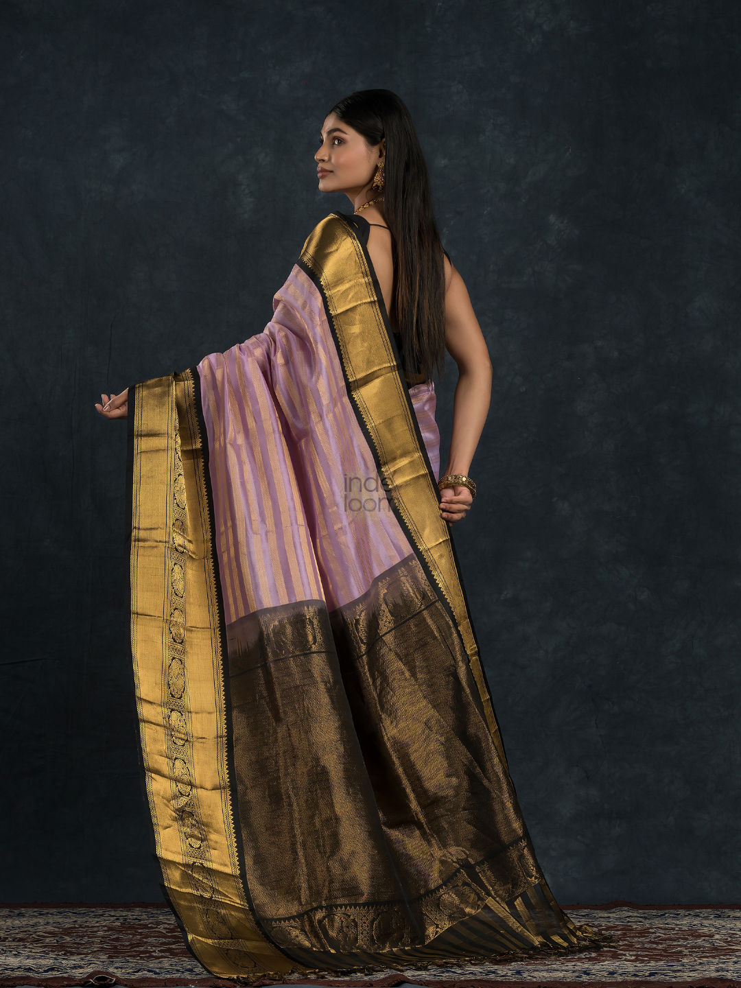 Korvai Saree in Light Blue With Black Golden Pallu - 035