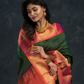 Pure handloom Korvai Saree Lakshadeepam Dark Green With Golden Red Border - 016