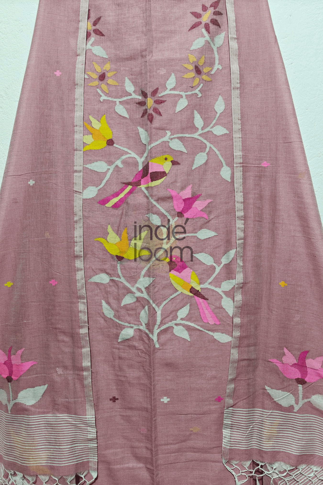 Cotton Jamdani 2 Piece Set Kurti & Dupatta with Crepe Pink -319